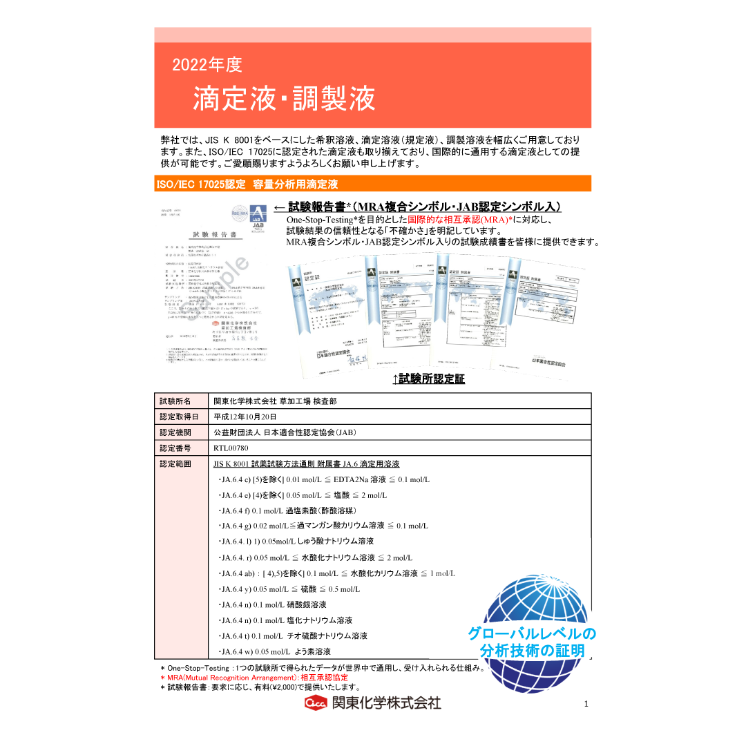 試験用溶液および滴定用溶液(規定液)