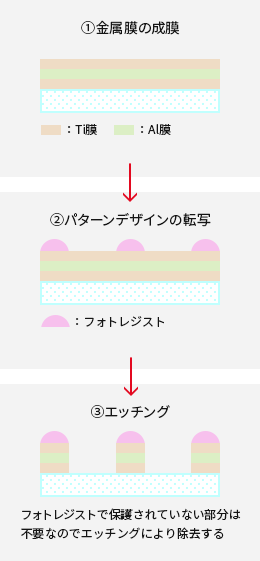 TFT電極の形成工程（金属成膜～エッチング）